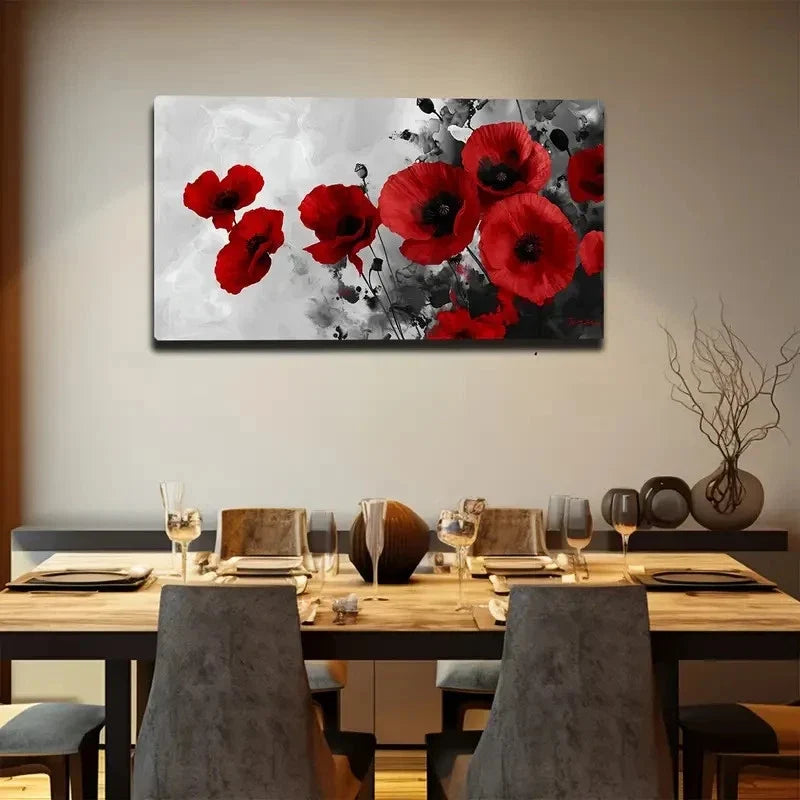 Dark Red Flowers Wall Art Canvas Office Home Room Framed 120x60cm