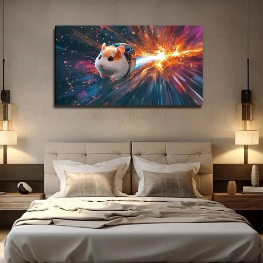 Dynamic Spaceship Hamster Wall Art Canvas Office Home Room Framed 120x60cm