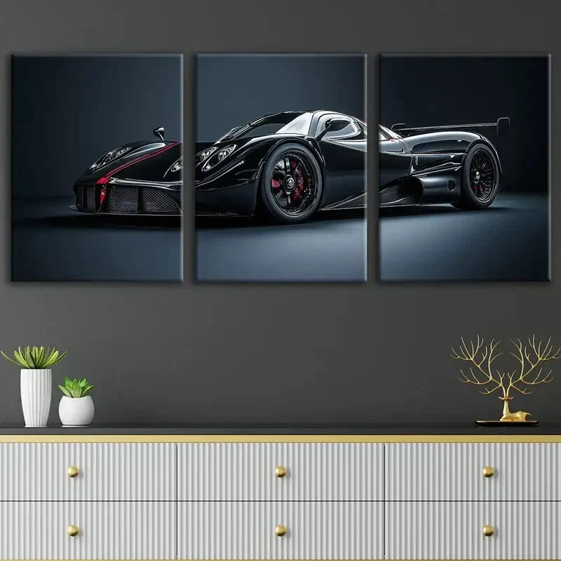 3pcs Abstract Black Cool Sports Car Racing Car Wall Art Set Canvas Framed 40x60cm - High Quality Print 100% Australian Made Wall Canvas Ready to Hang