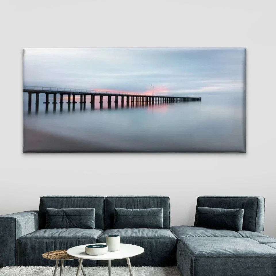 Seaside Dock Scenery Wall Art Canvas Office Home Room Framed 120x60cm