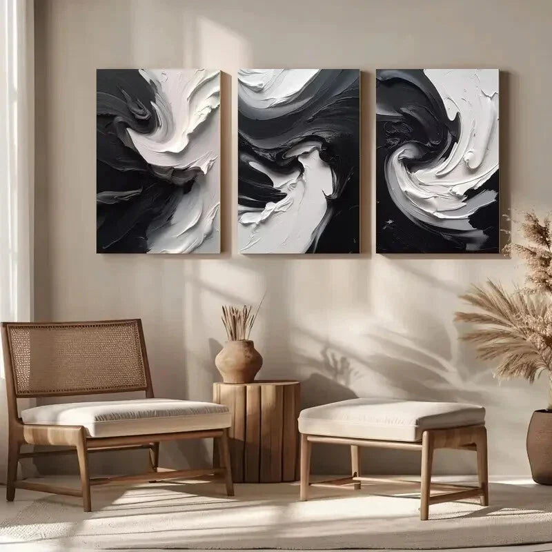 3pcs Black And White Minimalist Abstract Metal Print Ready to Hang Art