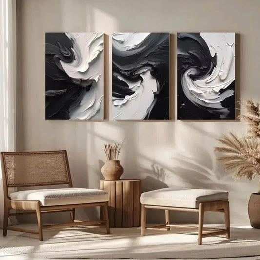 3pcs Black And White Minimalist Abstract Metal Print Ready to Hang Art