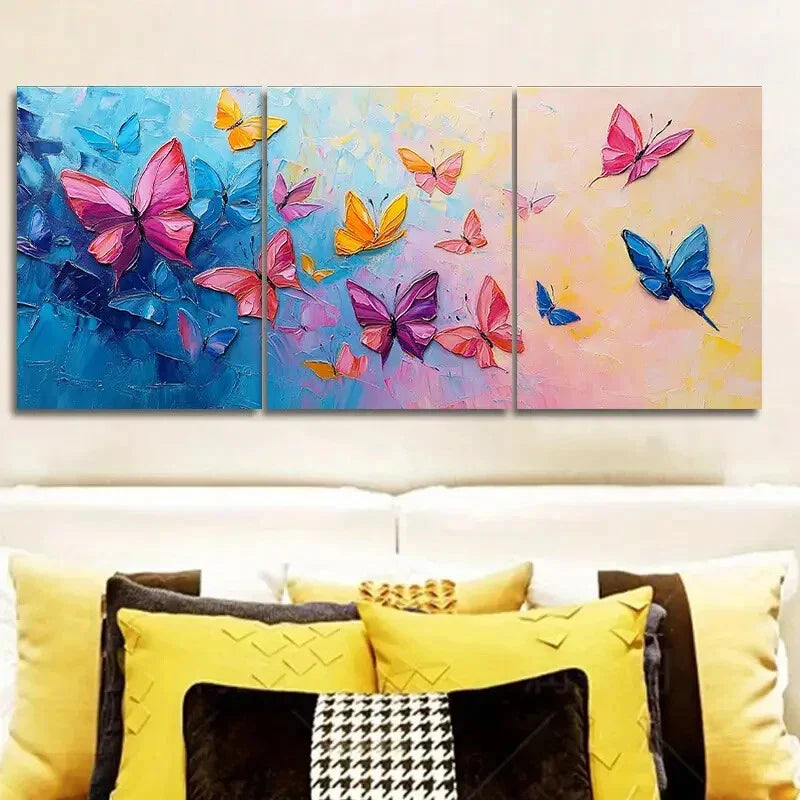 3pcs Lots of butterflies dancing Metal Print Ready to Hang Art