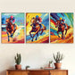 3pcs colorful pop art style Horse Racing  Wall Art Set Canvas Framed 40x60cm - High Quality Print 100% Australian Made Wall Canvas Ready to Hang