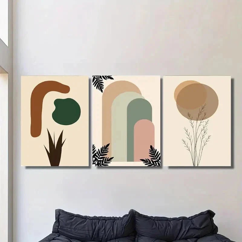 3pcs Colorful Geometric Designs with Minimalist Metal Print Ready to Hang Art