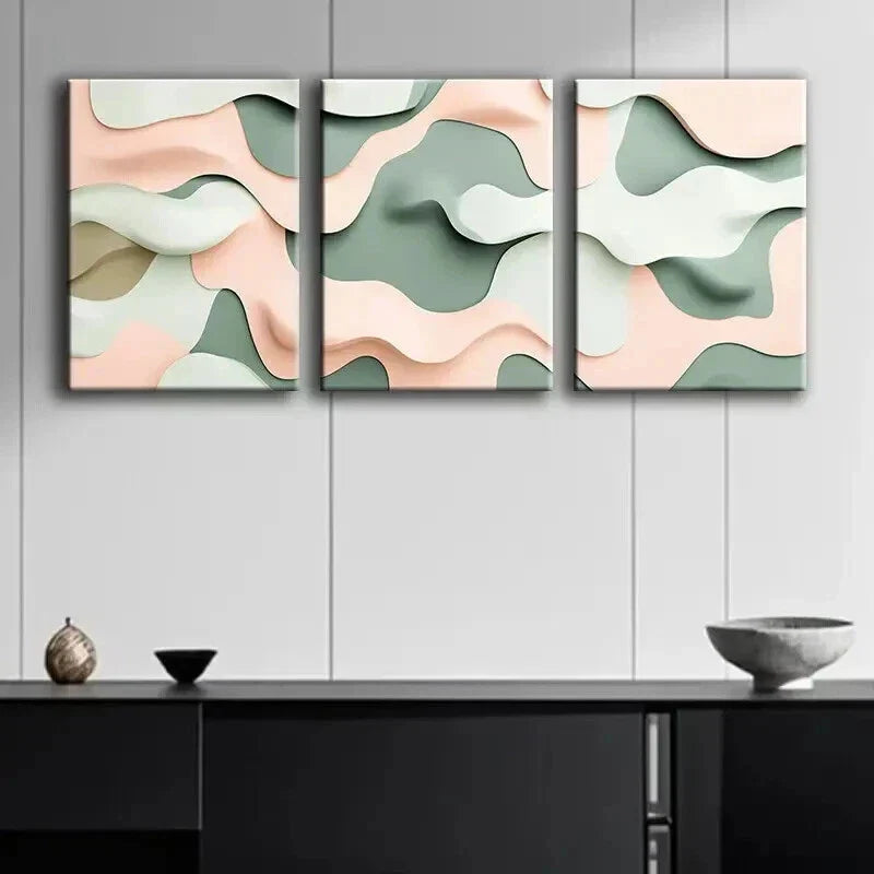 3pcs Abstract Shapes and Soft Pastel Colors Wall Art Set Canvas Framed 40x60cm - High Quality Print 100% Australian Made Wall Canvas Ready to Hang