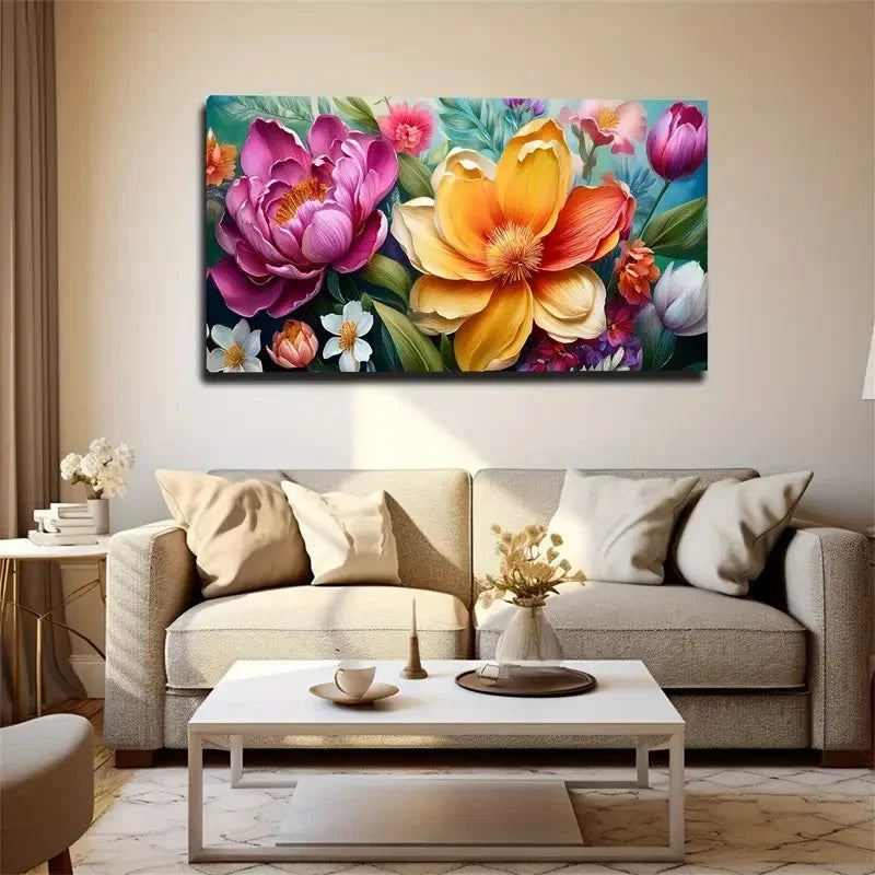 Vibrant Bohemian Blooming Wall Art Canvas Office Home Room Framed 80x45cm