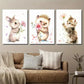 3pcs Rabbit Hedgehog Kitten Holding Flowers Wall Art Set Canvas Framed 40x60cm - High Quality Print 100% Australian Made Wall Canvas Ready to Hang