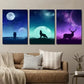 3pcs Moon Starry Sky Animal Owl Wolf and Deer Wall Art Set Canvas Framed 40x60cm - High Quality Print 100% Australian Made Wall Canvas Ready to Hang