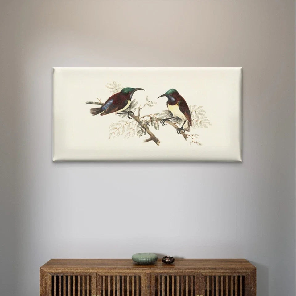 Vintage Sun birds on Branch Classic Wall Art Canvas Office Home Framed 120x60cm