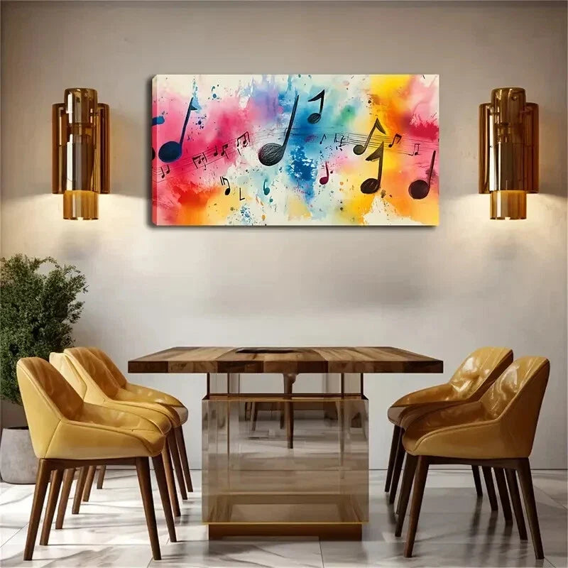Black Music Notes Minimalist Wall Art Canvas Office Home Room Framed 80x45cm
