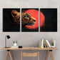 3pcs Vintage Jaguar Striking Red & Black Animal Metal Print Ready to Hang Art
