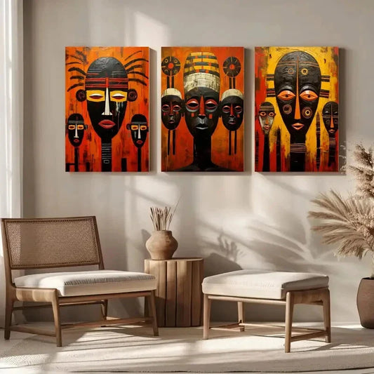 3pcs Abstract African Tribal Abstract Metal Print Ready to Hang Art