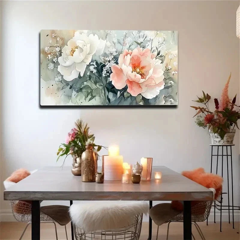 Pink Blooming Peony Flowers Wall Art Canvas Office Home Room Framed 80x45cm