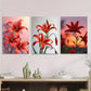 3pcs Red Lily Flower Vibrant Floral Orange Wall Art Set Canvas Framed 40x60cm - High Quality Print 100% Australian Made Wall Canvas Ready to Hang