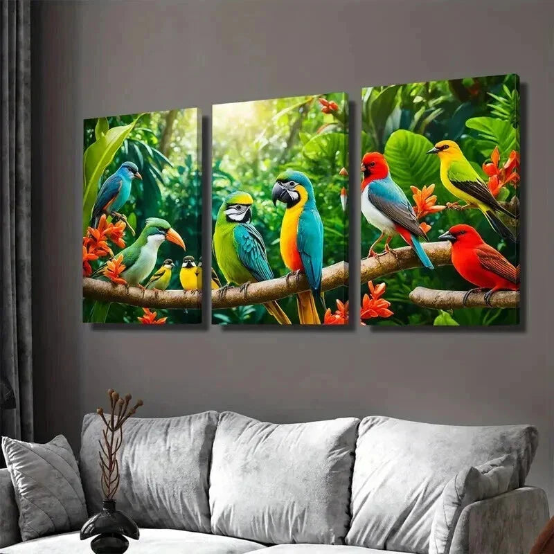 3pcs Colorful Parrot and Exotic Birds Painting Wall Art Set Canvas Framed 40x60cm - High Quality Print 100% Australian Made Wall Canvas Ready to Hang