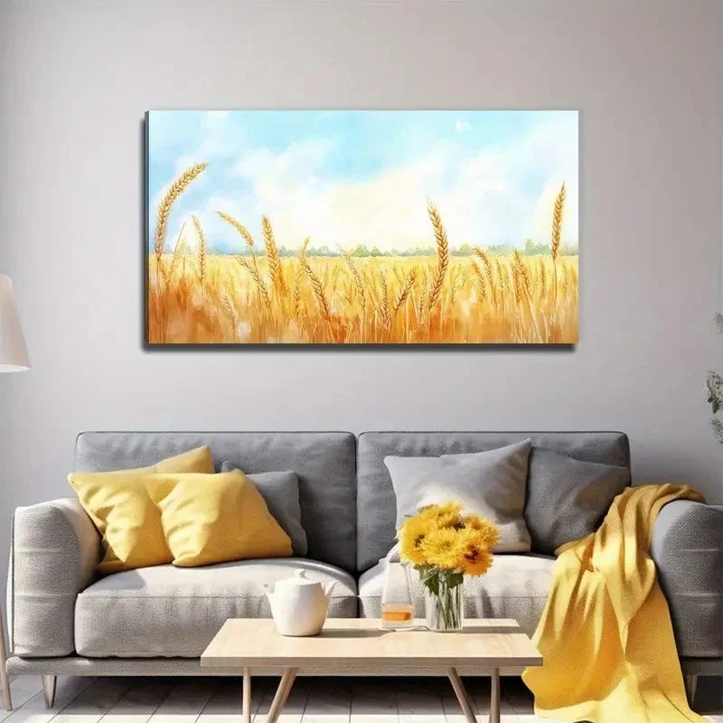 Golden Wheat Field Perfect Wall Art Canvas Office Home Room Framed 80x45cm