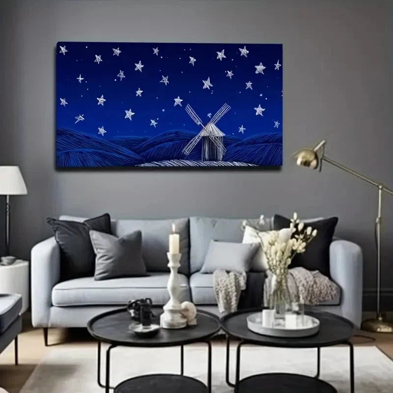 Tranquil Windmill Landscape Wall Art Canvas Office Home Room Framed 80x45cm