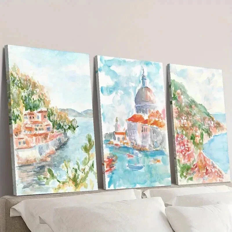 3pcs Modern Coastal Landscape Paintings Wall Art Set Canvas Framed 40x60cm - High Quality Print 100% Australian Made Wall Canvas Ready to Hang