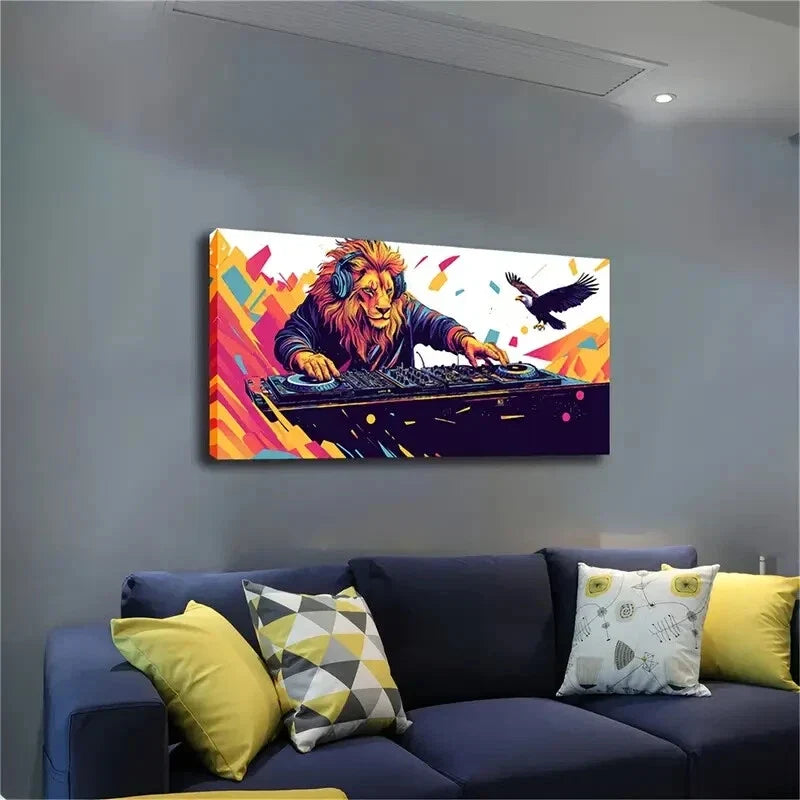 Abstract Gorgeous Lion Disc Wall Art Canvas Office Home Room Framed 120x60cm