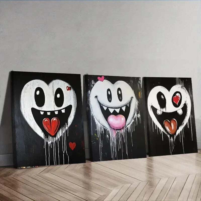 3pcs Ghostly Smile Design Darkness Perfect Wall Art Set Canvas Framed 40x60cm - High Quality Print 100% Australian Made Wall Canvas Ready to Hang