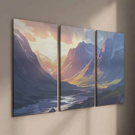 3pcs Vibrant Mountain & River Landscape Wall Art Set Canvas Framed 40x60cm - High Quality Print 100% Australian Made Wall Canvas Ready to Hang