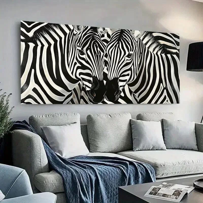 Black & White Striped Zebra Wall Art Canvas Office Home Room Framed 80x45cm