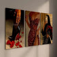 3pcs Black Woman in Floral Dress Wall Art Set Canvas Framed 40x60cm - High Quality Print 100% Australian Made Wall Canvas Ready to Hang