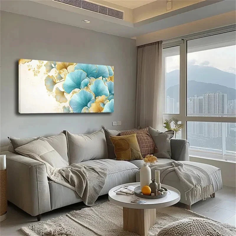 Ginkgo Leaf Design Golden Décor Wall Art Canvas Office Home Room Framed 120x60cm
