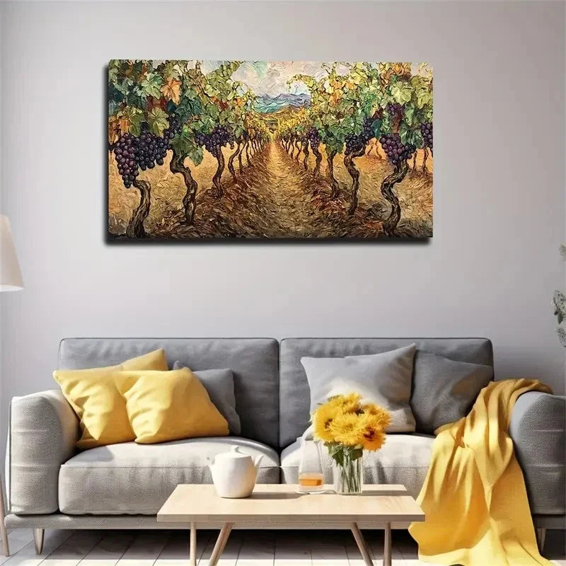 Vineyard View Grape Plantation Wall Art Canvas Office Home Room Framed 120x60cm