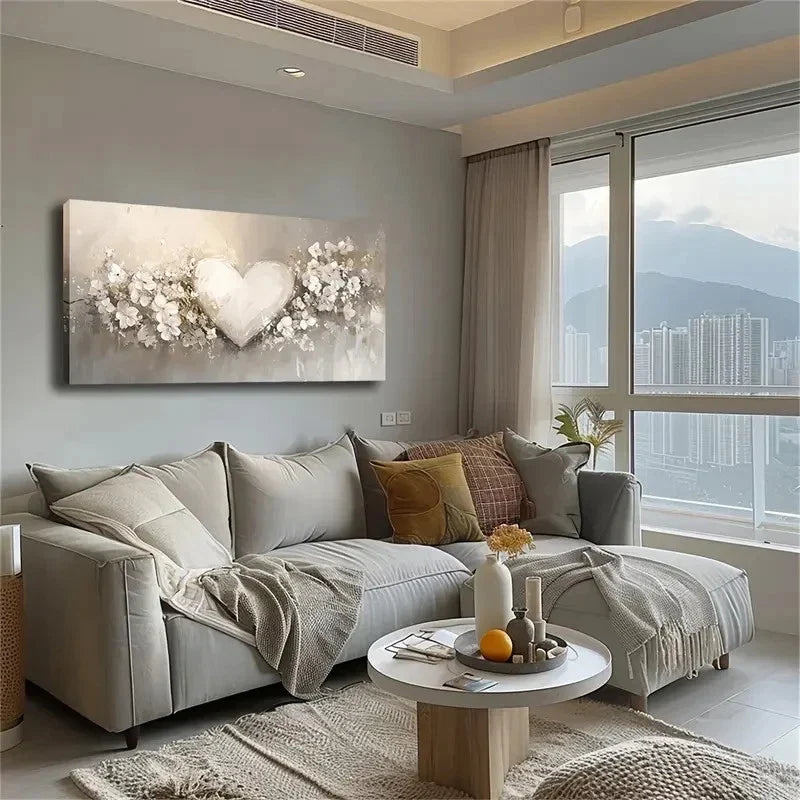 White Heart With Floral Accents Wall Art Canvas Office Home Room Framed 120x60cm