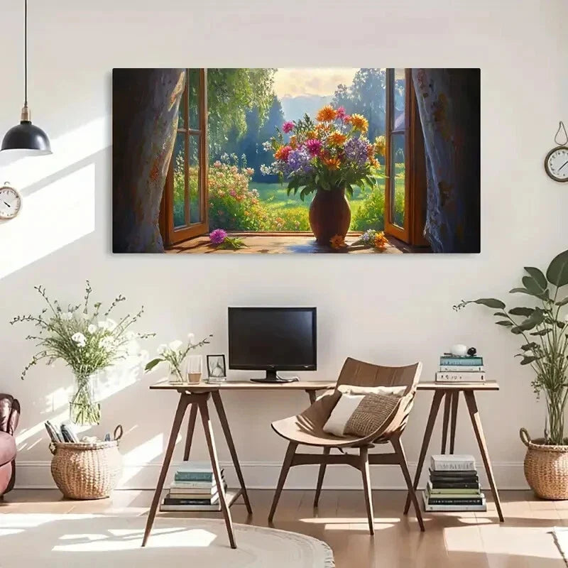 Countryside Landscape Vase Wall Art Canvas Office Home Room Framed 120x60cm