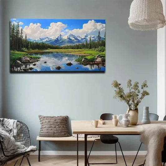 Green Lawn and Clear Stream Wall Art canvas office home room framed 120x60cm