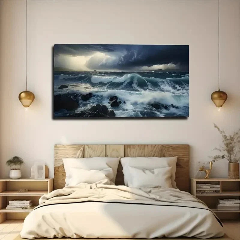 Storm Sea Of Terror Wall Art Canvas Office Home Room Framed 80x45cm
