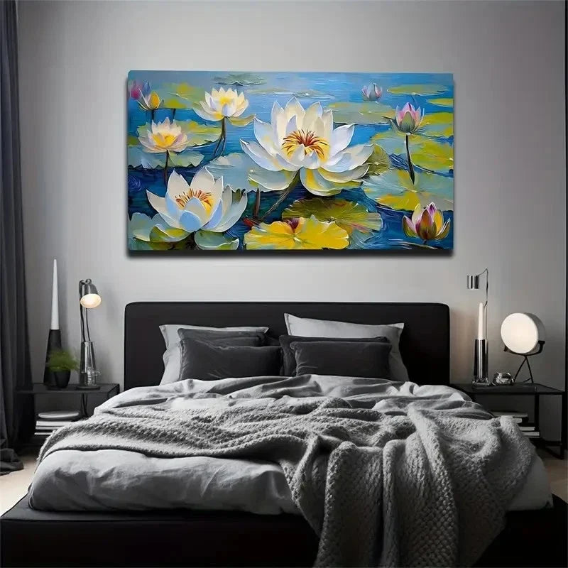 Blooming For Lotus Wall Art Canvas Office Home Room Framed 80x45cm