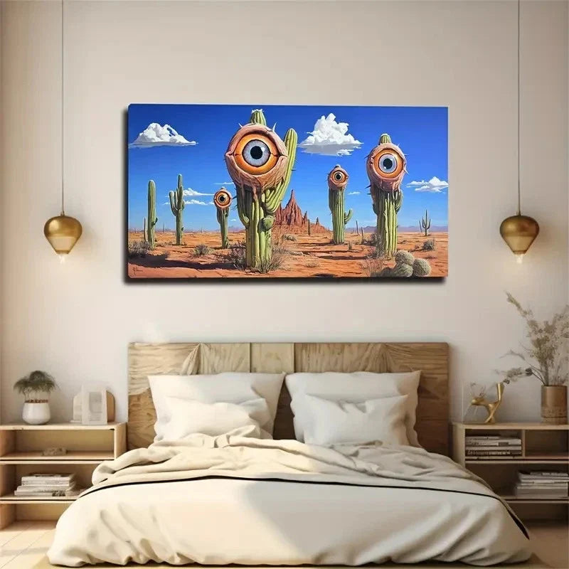 Desert Cactus Eyes Aesthetic Wall Art Canvas Office Home Room Framed 120x60cm