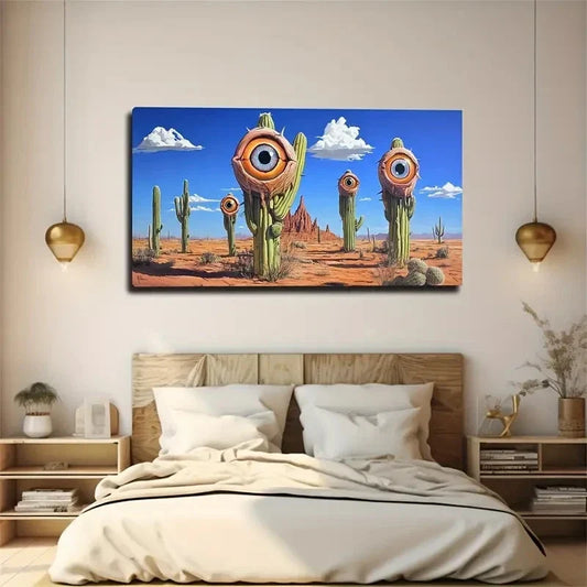 Desert Cactus Eyes Aesthetic Wall Art Canvas Office Home Room Framed 120x60cm