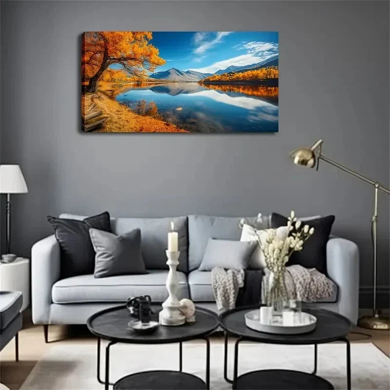 Vibrant Autumn Foliage & Snow Wall Art Canvas Office Home Room Framed 120x60cm