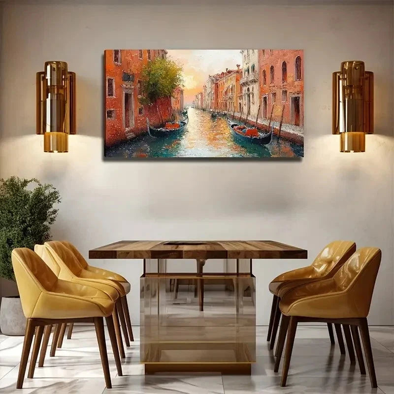 Venice Canal Sunset Wall Art Canvas Office Home Room Framed 120x60cm