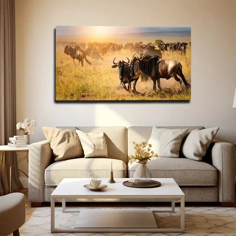 Animal Migration The Grassland Wall Art Canvas Office Home Room Framed 80x45cm