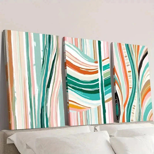 3pcs Colorful Striped Classic & Art Deco Wall Art Set Canvas Framed 40x60cm - High Quality Print 100% Australian Made Wall Canvas Ready to Hang