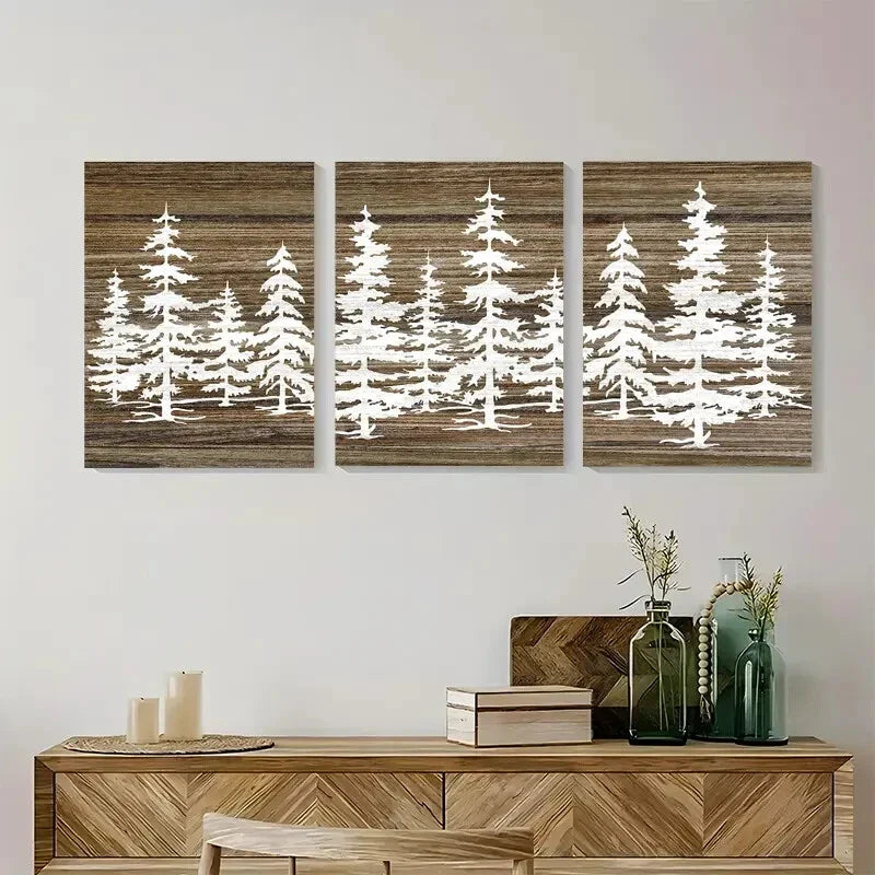 3pcs Pine Tree Forest Wall Art Set Canvas Framed 40x60cm - High Quality Print 100% Australian Made Wall Canvas Ready to Hang