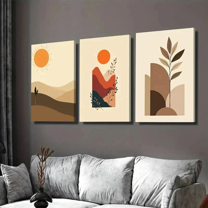 3pcs Boho Landscape Modern Abstract Sun Wall Art Set Canvas Framed 40x60cm - High Quality Print 100% Australian Made Wall Canvas Ready to Hang