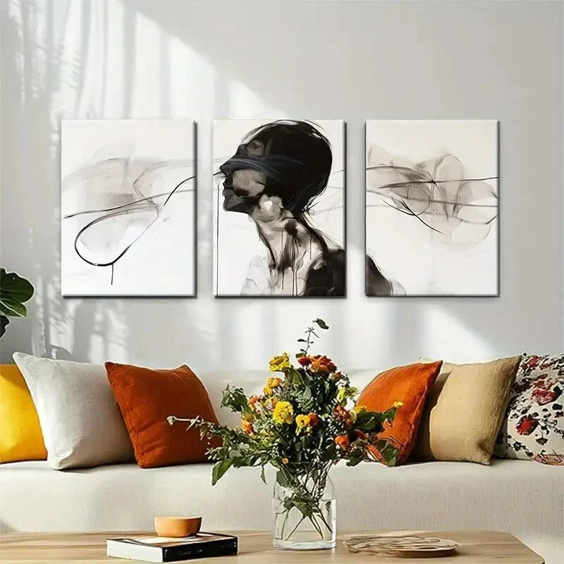 3pcs Abstract Black and White Human Form Perfect Wall Art Set Canvas Framed 40x60cm - High Quality Print 100% Australian Made Wall Canvas Ready to Hang