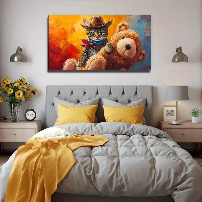 Modern Big Dog Bear Wall Art Canvas Office Home Room Framed 80x45cm