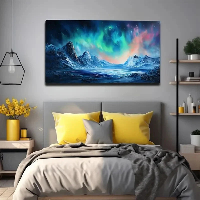 Vibrant Northern Lights Wall Art Canvas Office Home Room Framed 80x45cm