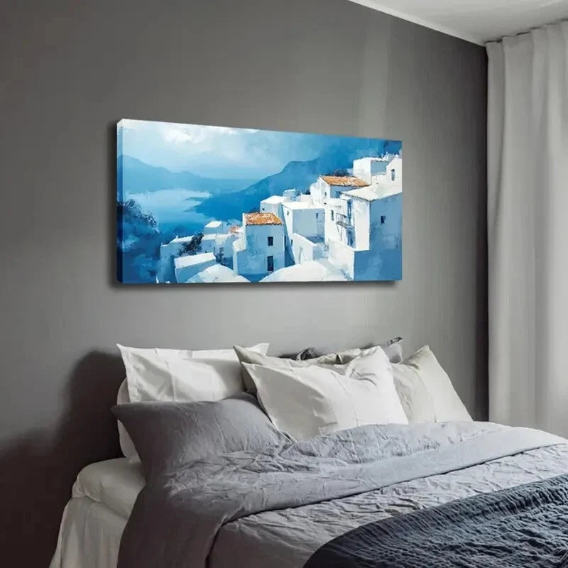 Realistic Coastal Townscape Wall Art Canvas Office Home Room Framed 120x60cm