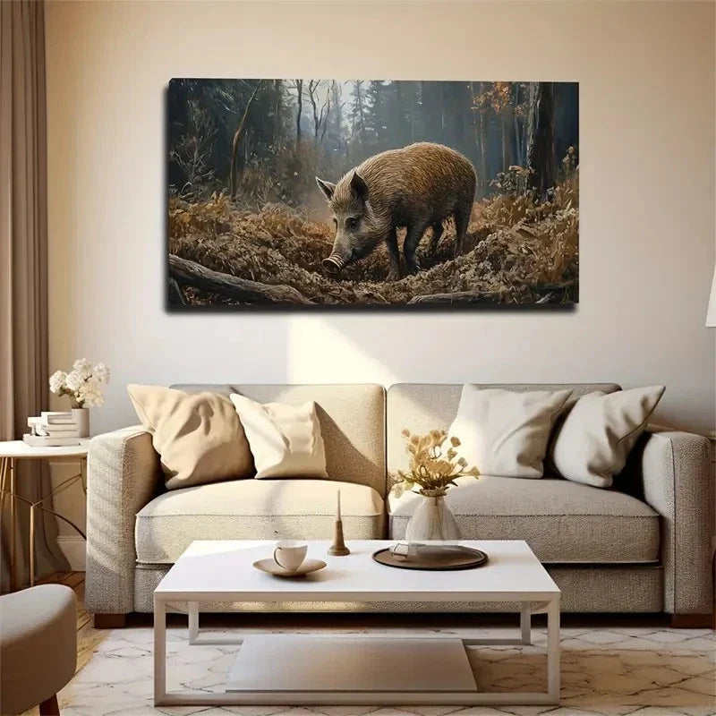 A Cute Wild Boar Interior Wall Art Canvas Office Home Room Framed 120x60cm