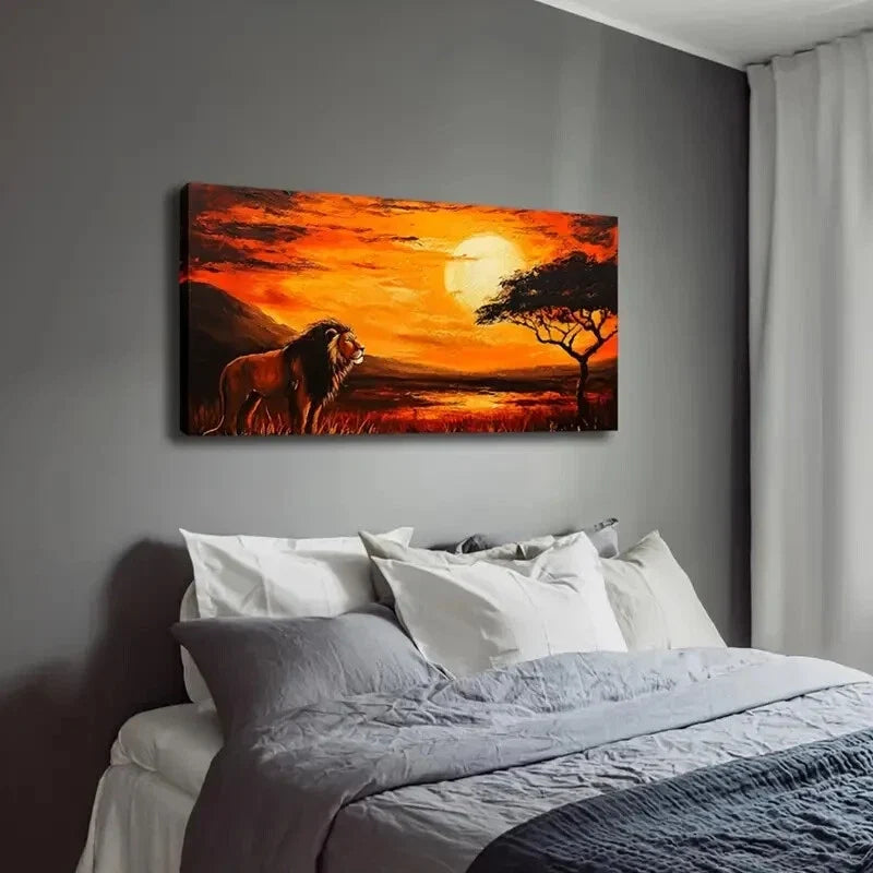 Stand on Savannah Vibrant Sun Wall Art Canvas Office Home Room Framed 120x60cm