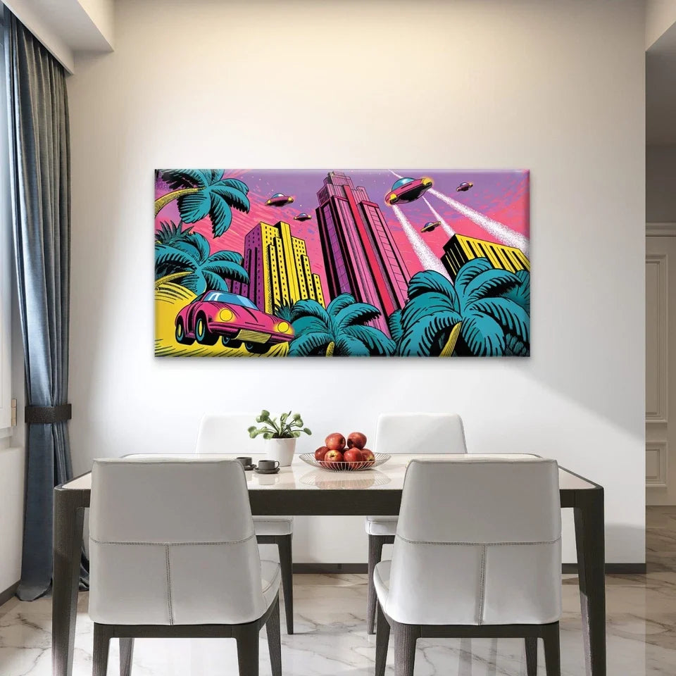 Futuristic Cityscape Wall Art Canvas Office Home Room Framed 120x60cm